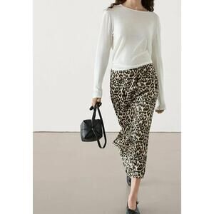 Massimo Dutti Leopard Print Pullon Midi Skirt - Large